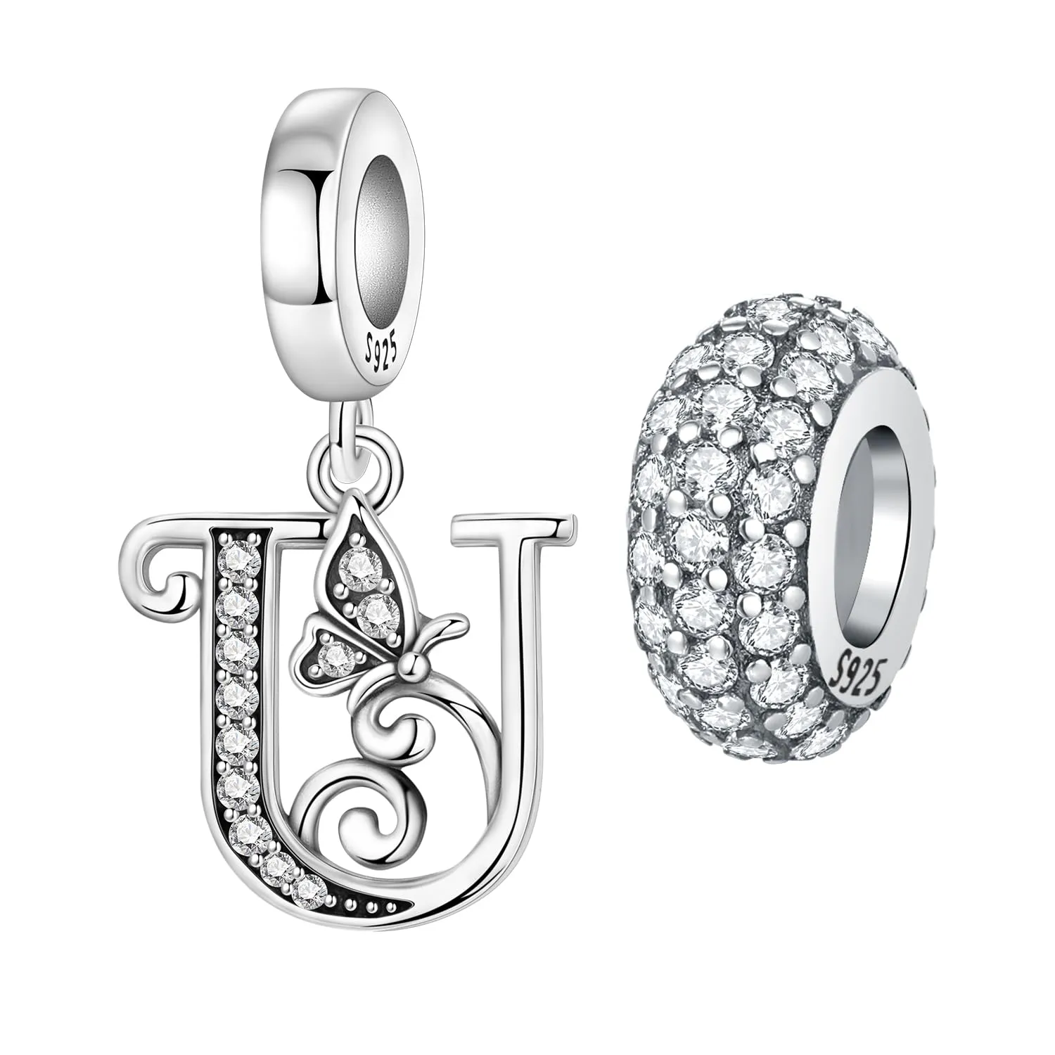 PANPOKI Ciondoli a Forma di Lettera in Argento S925 per Bracciali e Collane, Compatibilità Universale (U Abito) - immagine 1