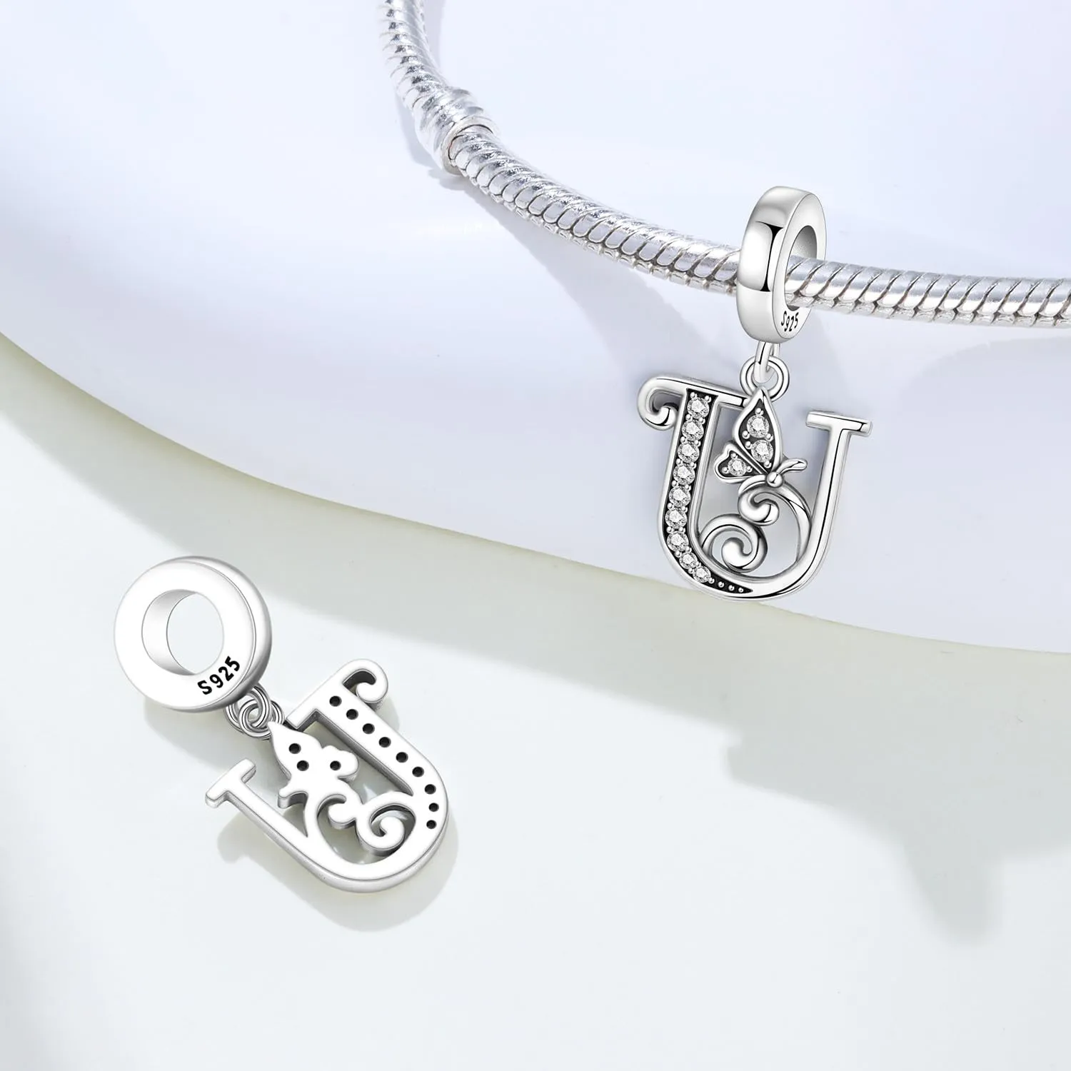 PANPOKI Ciondoli a Forma di Lettera in Argento S925 per Bracciali e Collane, Compatibilità Universale (U Abito) - immagine 6