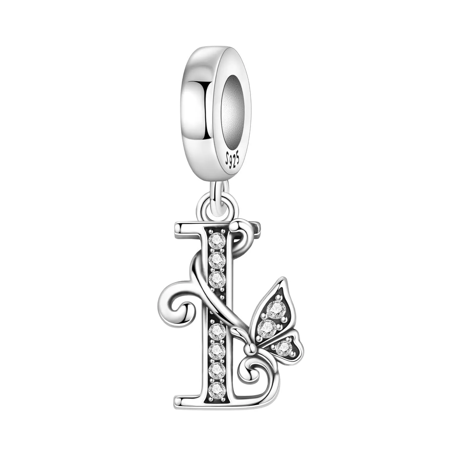 PANPOKI Set di 2 ciondoli a lettera a forma di farfalla in argento Sterling 925 con perline distanziatrici in pavé - immagine 2