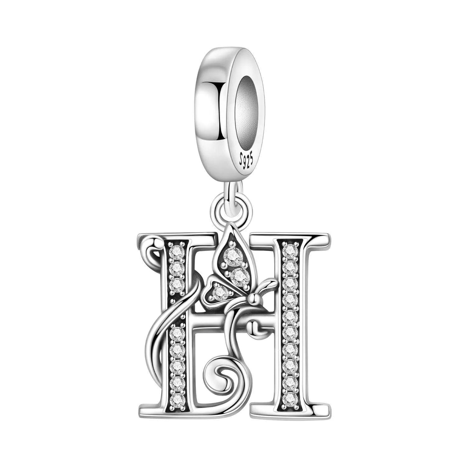 PANPOKI Set di 2 ciondoli a lettera farfalla in argento Sterling 925 con perline distanziatrici pavé - immagine 2