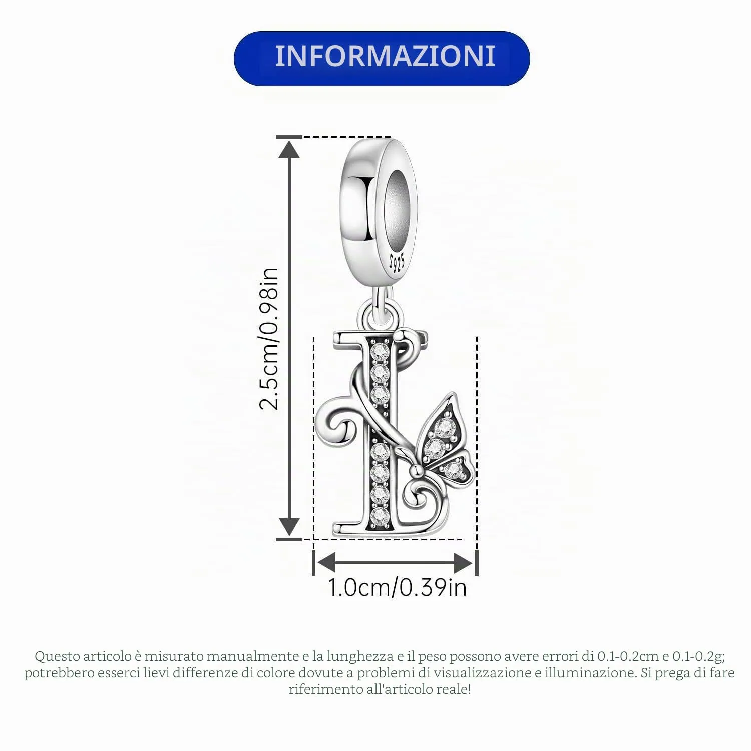 PANPOKI Ciondoli a Forma di Lettera in Argento Sterling S925 e Zirconia per Bracciali Europei e Collane - immagine 2