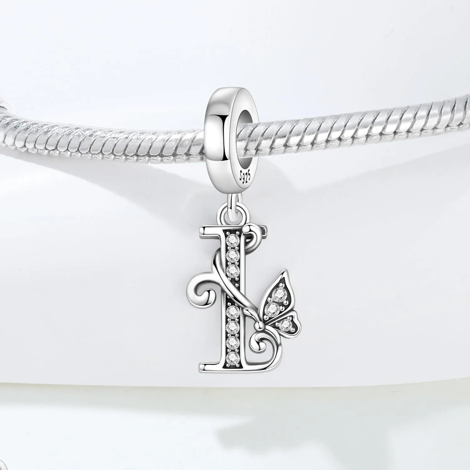 PANPOKI Ciondoli a Forma di Lettera in Argento Sterling S925 e Zirconia per Bracciali Europei e Collane - immagine 5