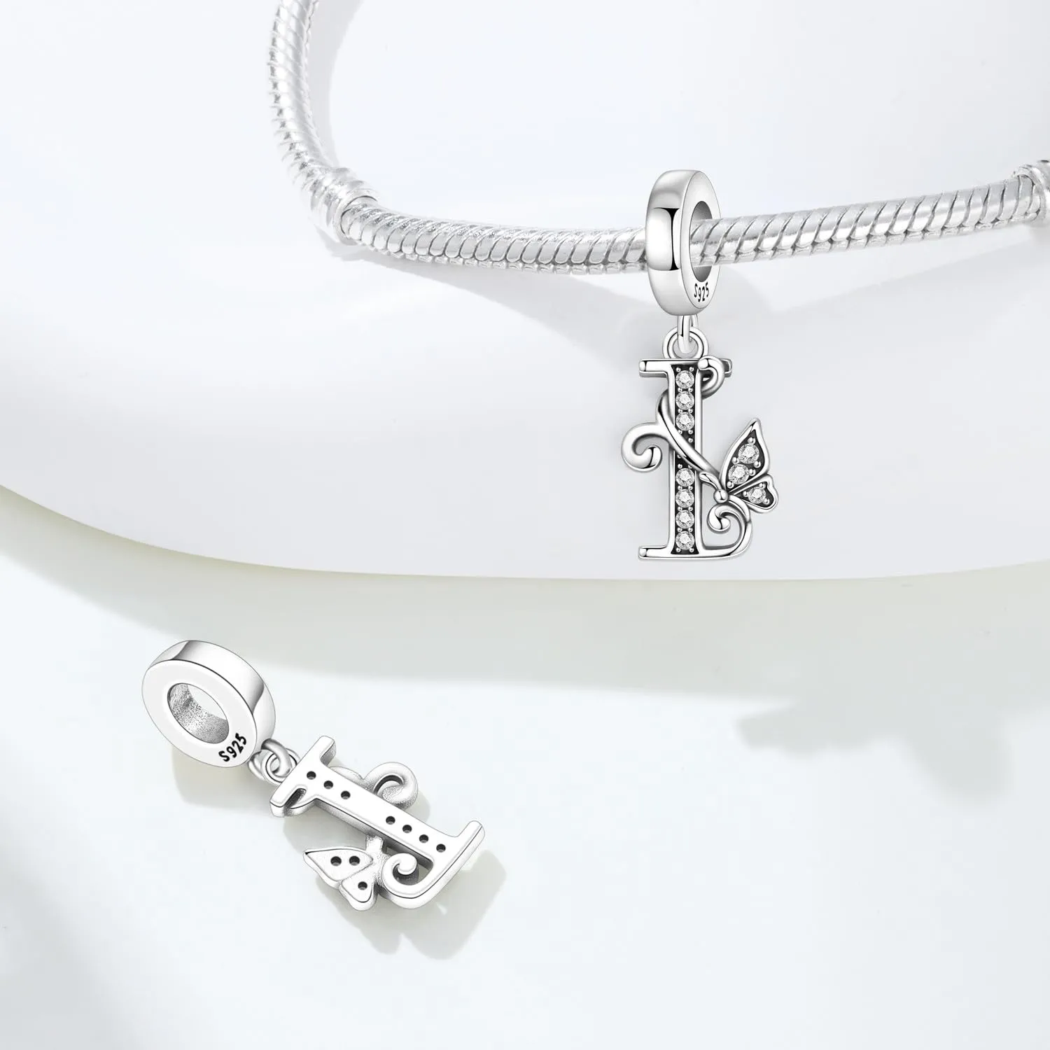 PANPOKI Ciondoli a Forma di Lettera in Argento Sterling S925 e Zirconia per Bracciali Europei e Collane - immagine 6