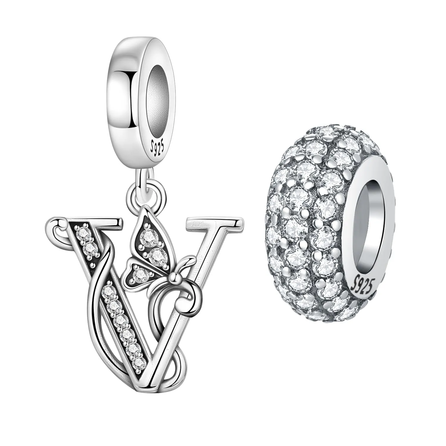 PANPOKI Ciondoli a forma di lettera in argento S925 con zirconi per bracciali e collane europei - immagine 1