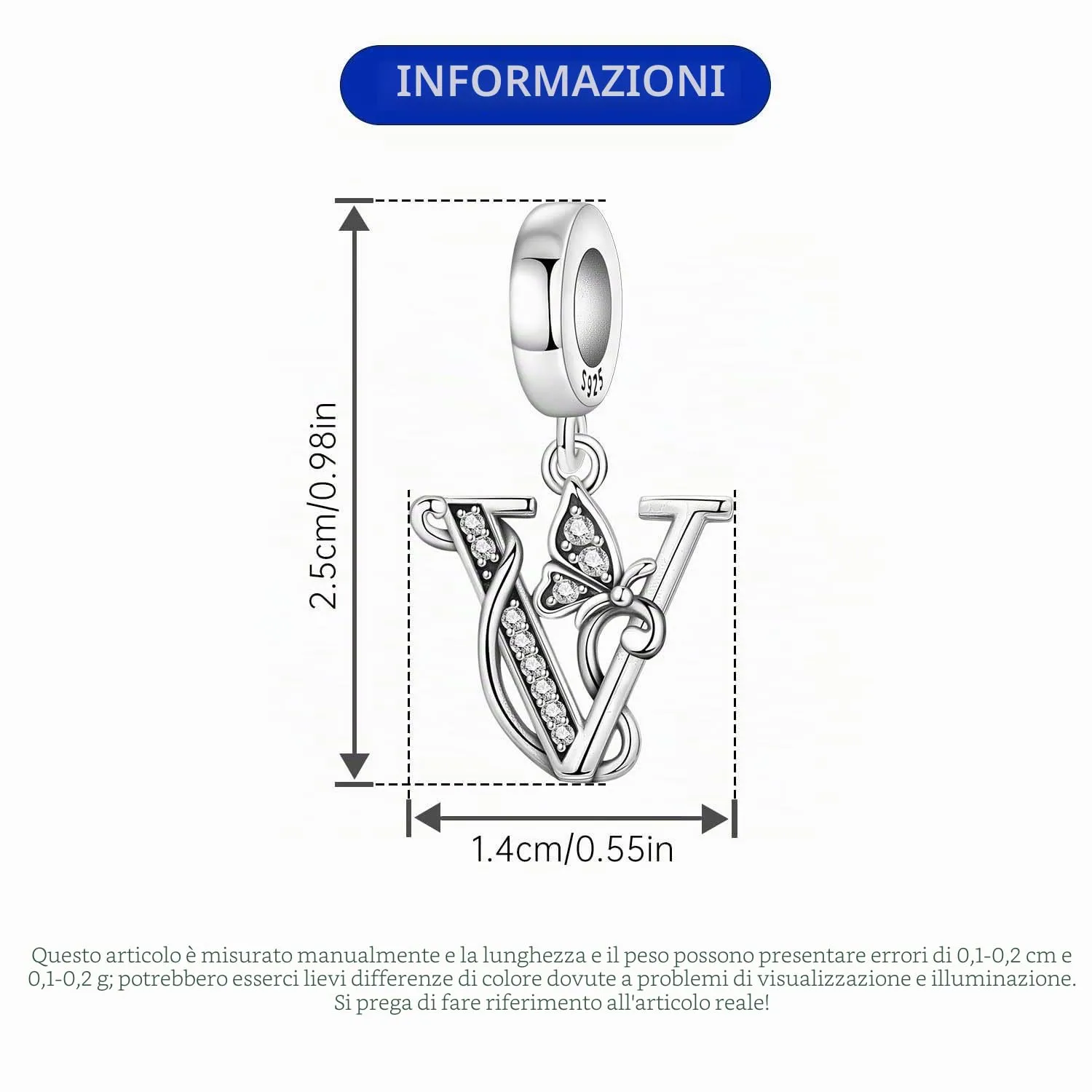PANPOKI Ciondoli a forma di lettera in argento S925 con zirconi per bracciali e collane europei - immagine 2