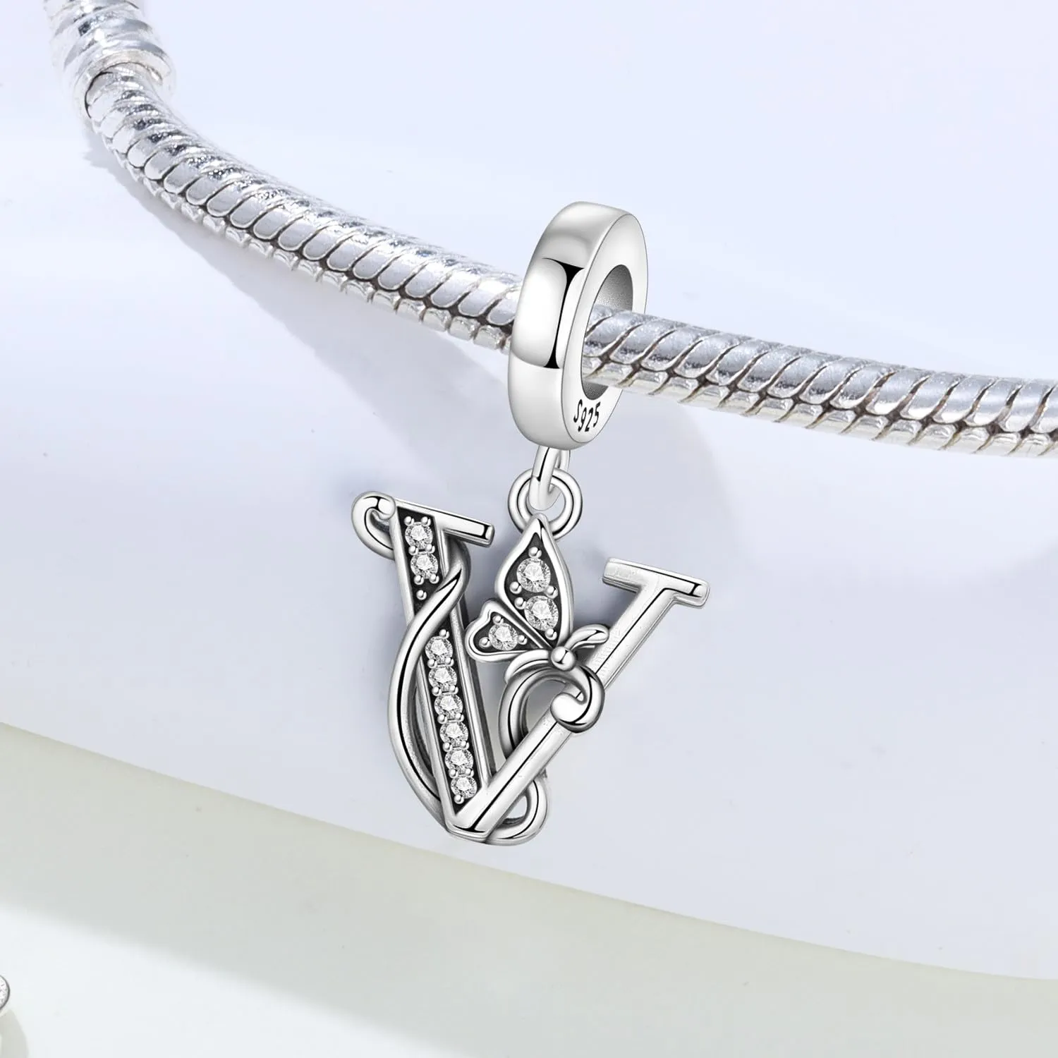 PANPOKI Ciondoli a forma di lettera in argento S925 con zirconi per bracciali e collane europei - immagine 5