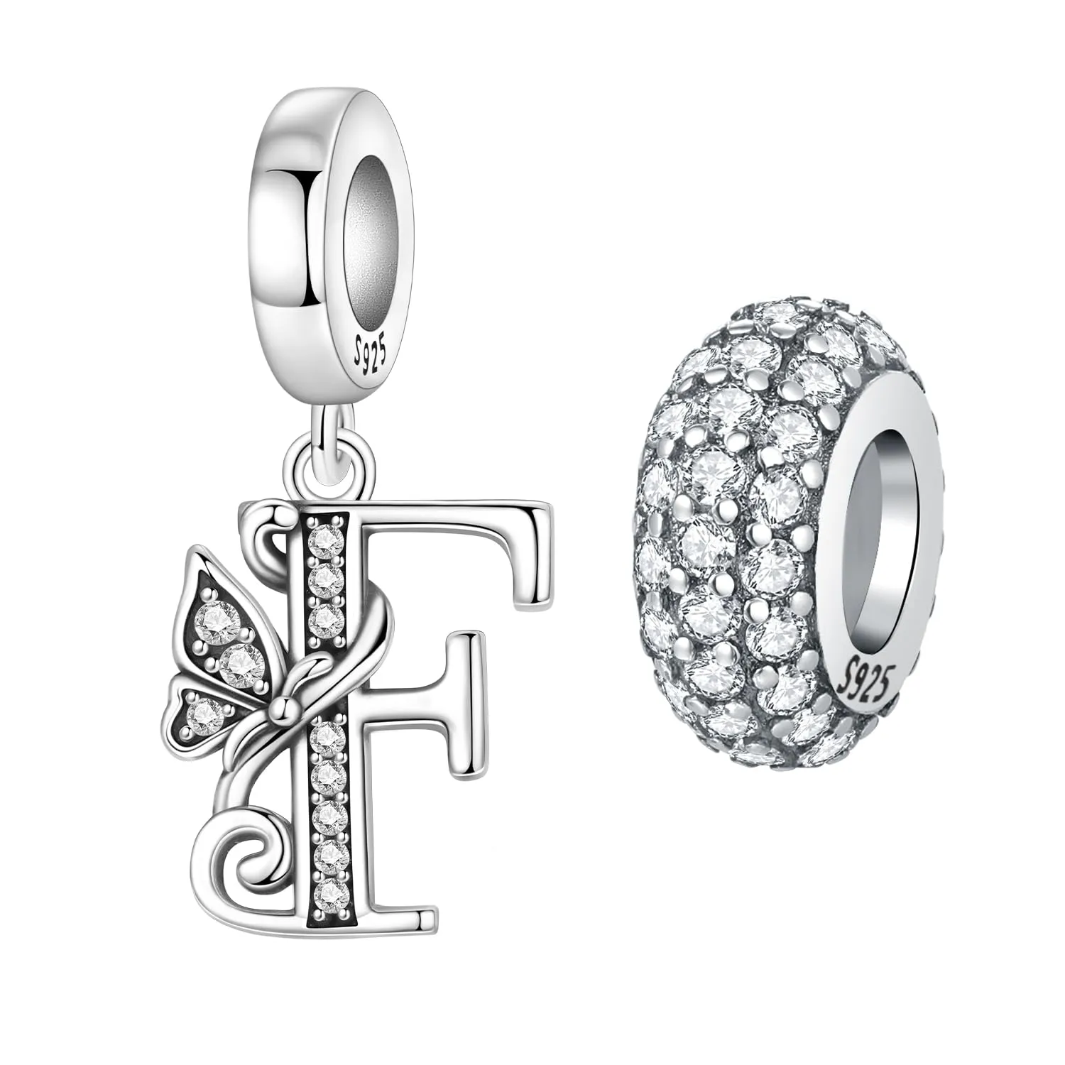 PANPOKI Ciondoli a forma di lettera in argento S925 con zirconi per bracciali e collane europei - immagine 1