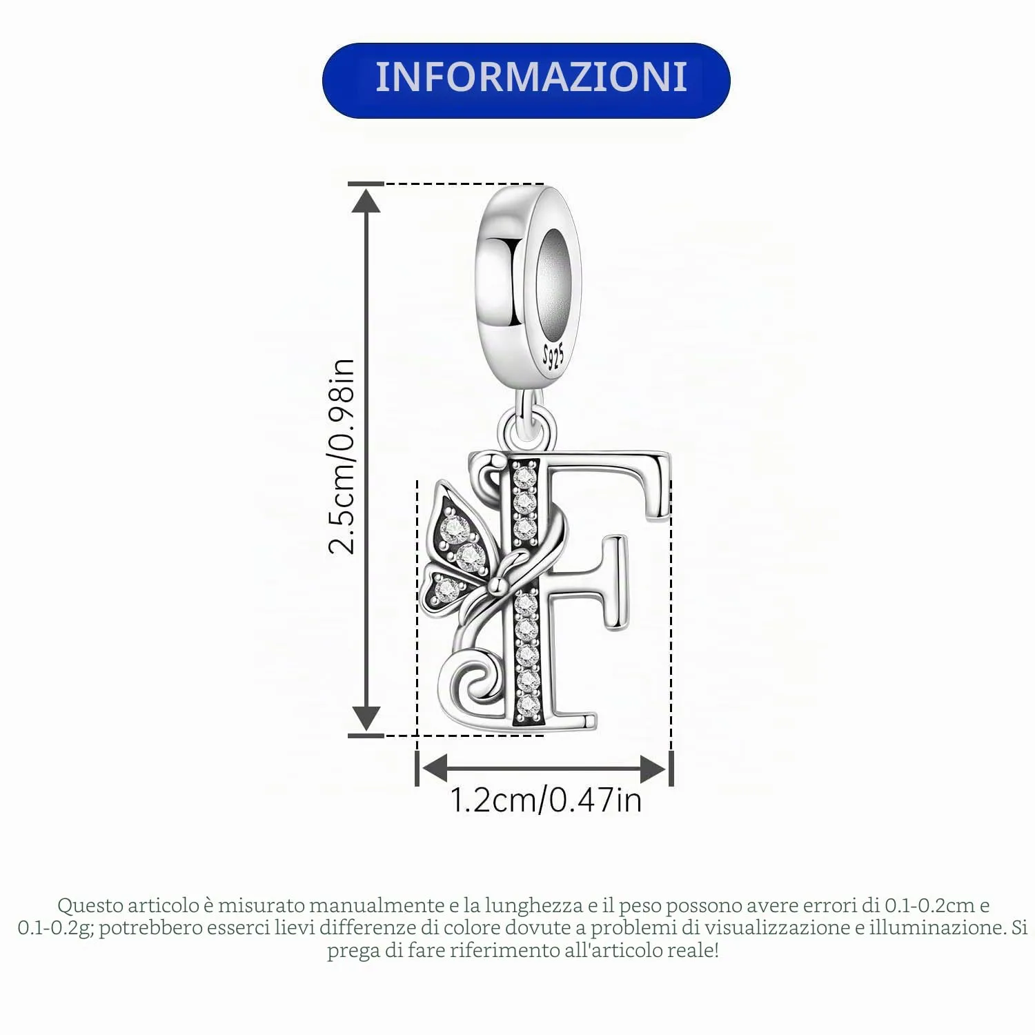 PANPOKI Ciondoli a forma di lettera in argento S925 con zirconi per bracciali e collane europei - immagine 2