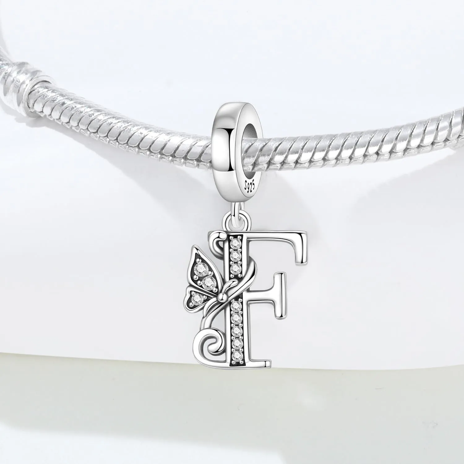 PANPOKI Ciondoli a forma di lettera in argento S925 con zirconi per bracciali e collane europei - immagine 4