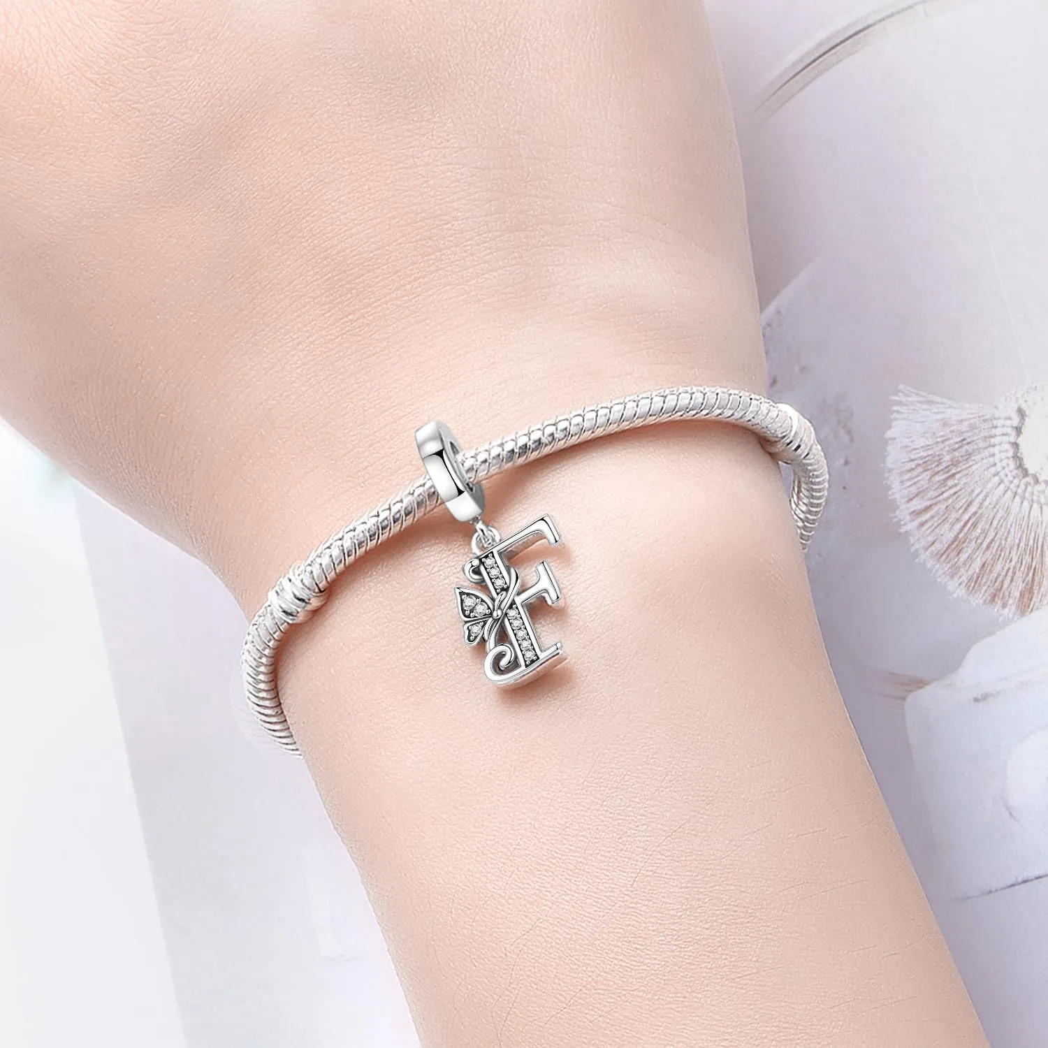 PANPOKI Ciondoli a forma di lettera in argento S925 con zirconi per bracciali e collane europei - immagine 5