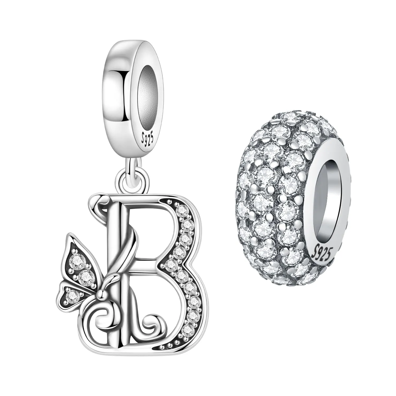 PANPOKI Ciondoli a Forma di Lettera in Argento S925 con Zirconi per Bracciali e Collane Europei - immagine 1