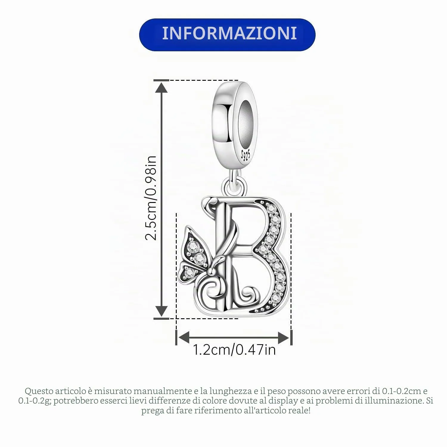 PANPOKI Ciondoli a Forma di Lettera in Argento S925 con Zirconi per Bracciali e Collane Europei - immagine 2