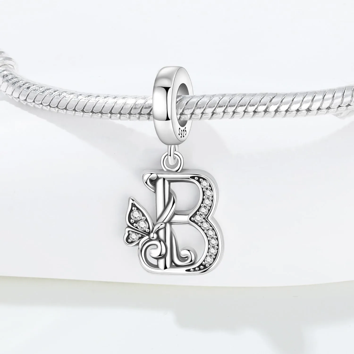PANPOKI Ciondoli a Forma di Lettera in Argento S925 con Zirconi per Bracciali e Collane Europei - immagine 5