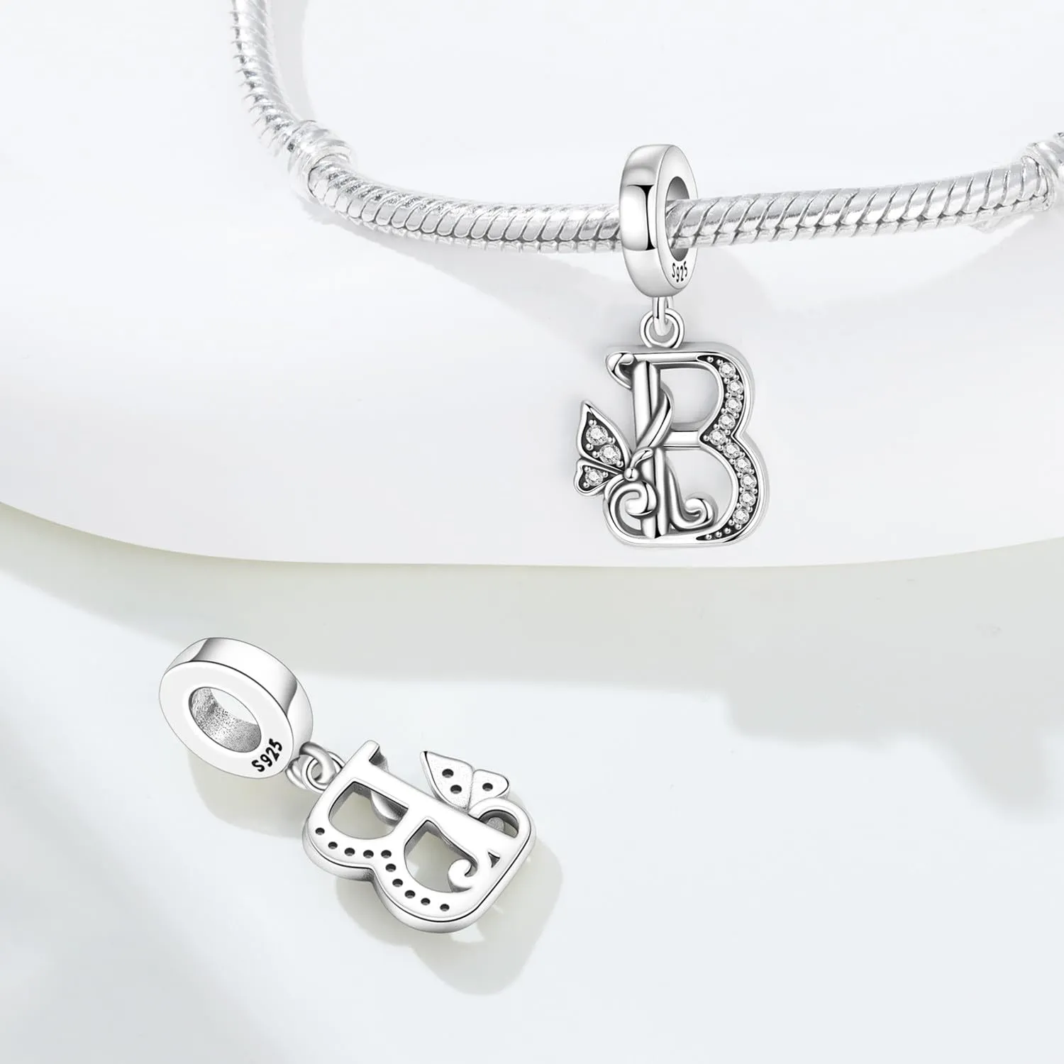 PANPOKI Ciondoli a Forma di Lettera in Argento S925 con Zirconi per Bracciali e Collane Europei - immagine 6