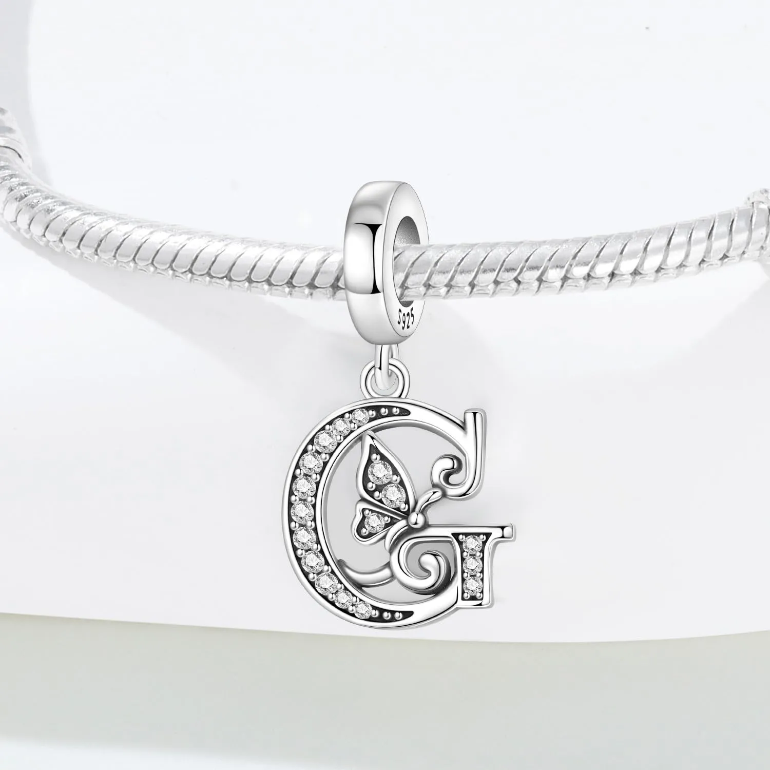 PANPOKI Ciondoli a forma di lettera in argento sterling S925 con zirconi per bracciali e collane europei, G Abito - immagine 4