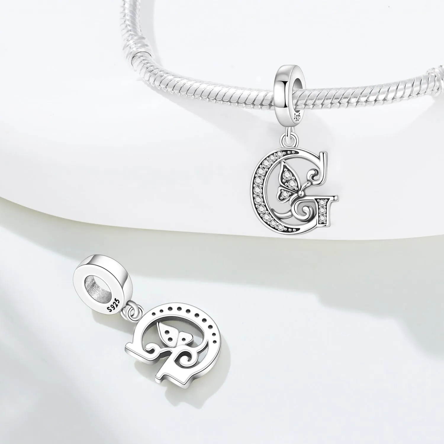 PANPOKI Ciondoli a forma di lettera in argento sterling S925 con zirconi per bracciali e collane europei, G Abito - immagine 6
