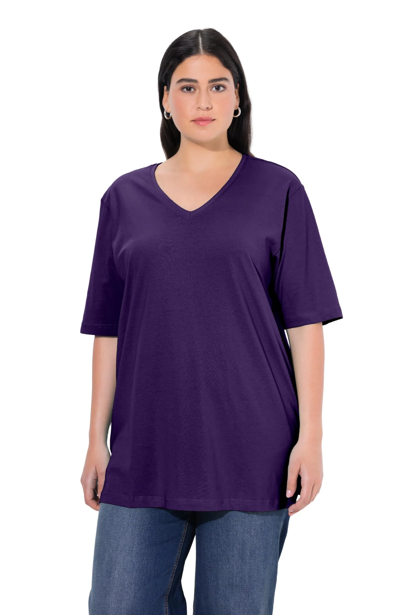Ulla Popken Maglietta Donna Scollo a V Mezza Manica Viola Profondo 72/74 IT - immagine 1