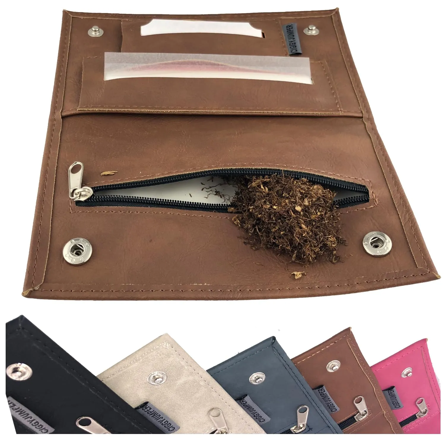 Ciggy Jumper Portatabacco in similpelle effetto vintage, Cognac Lungo - immagine 1