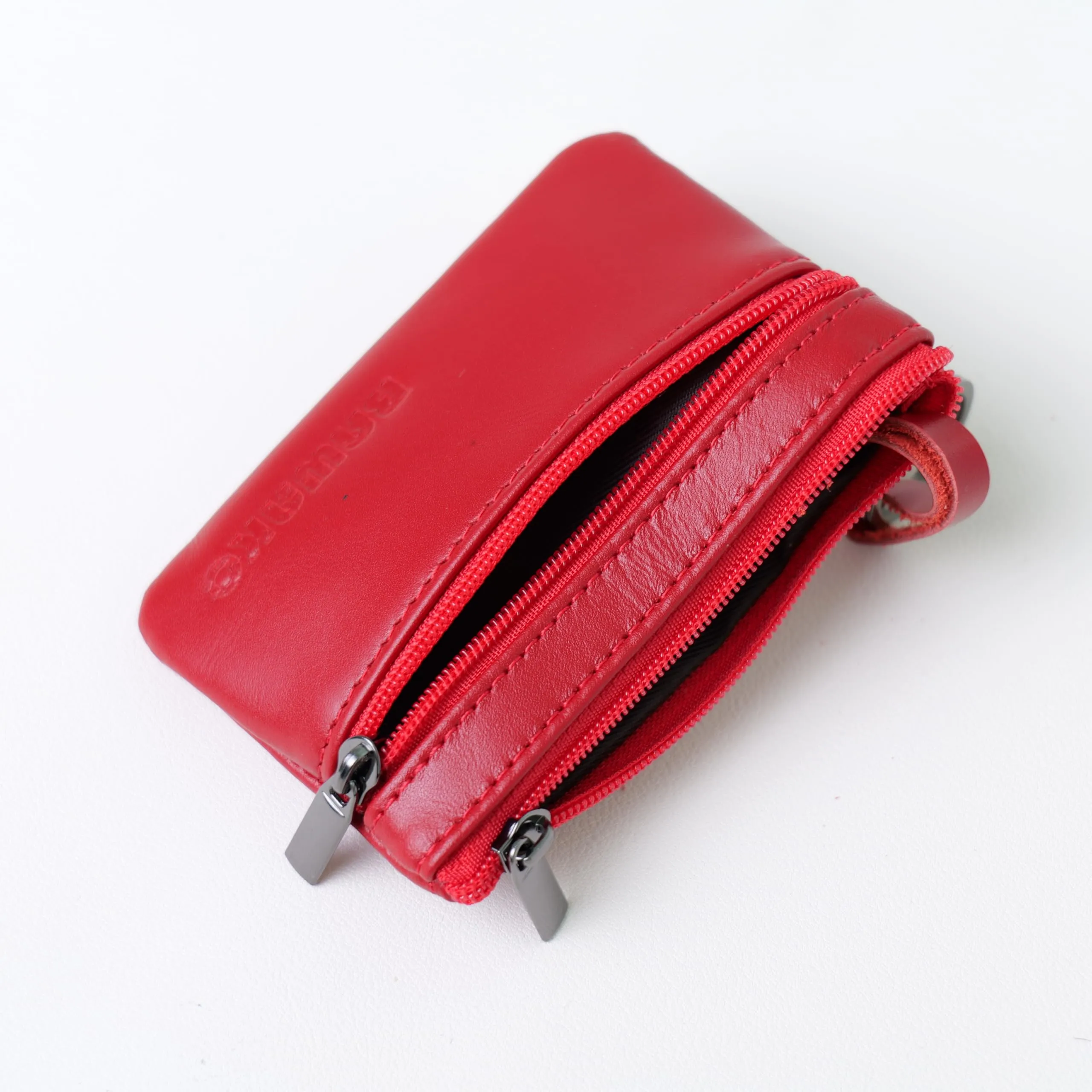 Bawako Portamonete in Vera Pelle con 2 Scomparti, Cerniera e Portachiavi, Rosso, 10 x 7 cm - immagine 4