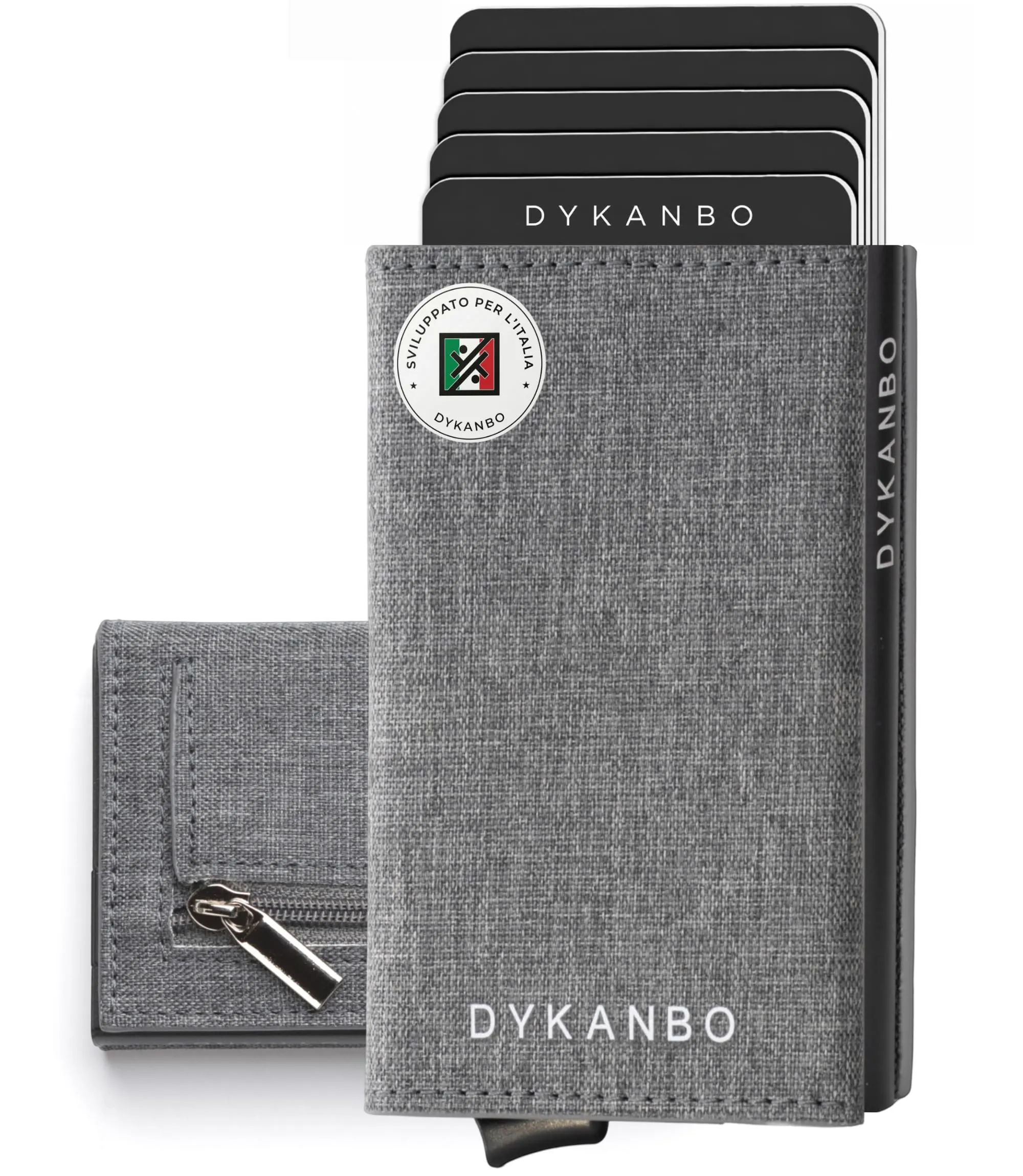 DYKANBO Portafoglio Uomo Slim con Sistema Pop-Up, Protezione RFID, Portamonete e Chiusura Magnetica - Grigio Chiaro - immagine 1