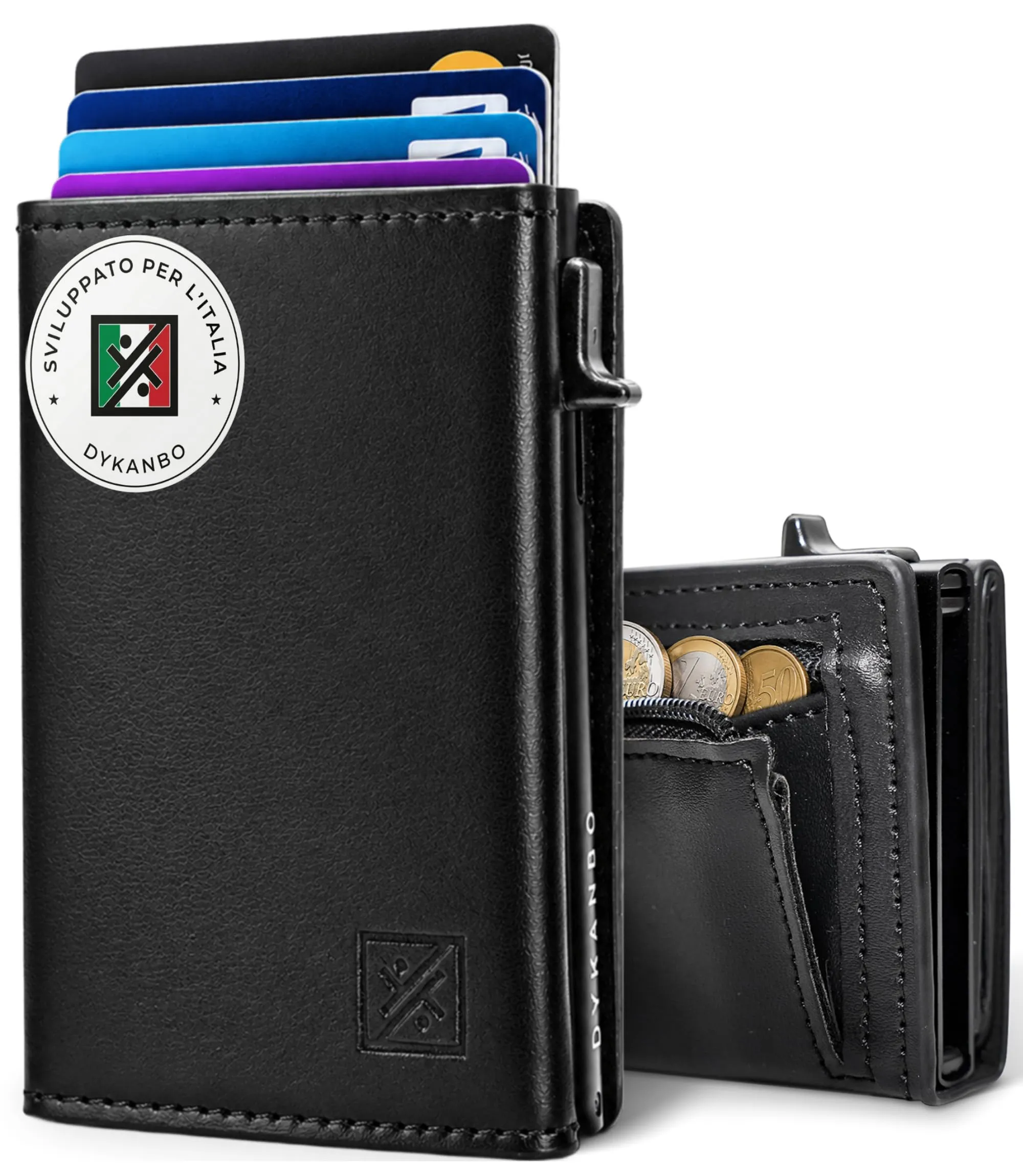 DYKANBO Portafoglio Uomo Slim con Portamonete e Portacarte Pop-Up RFID - immagine 1