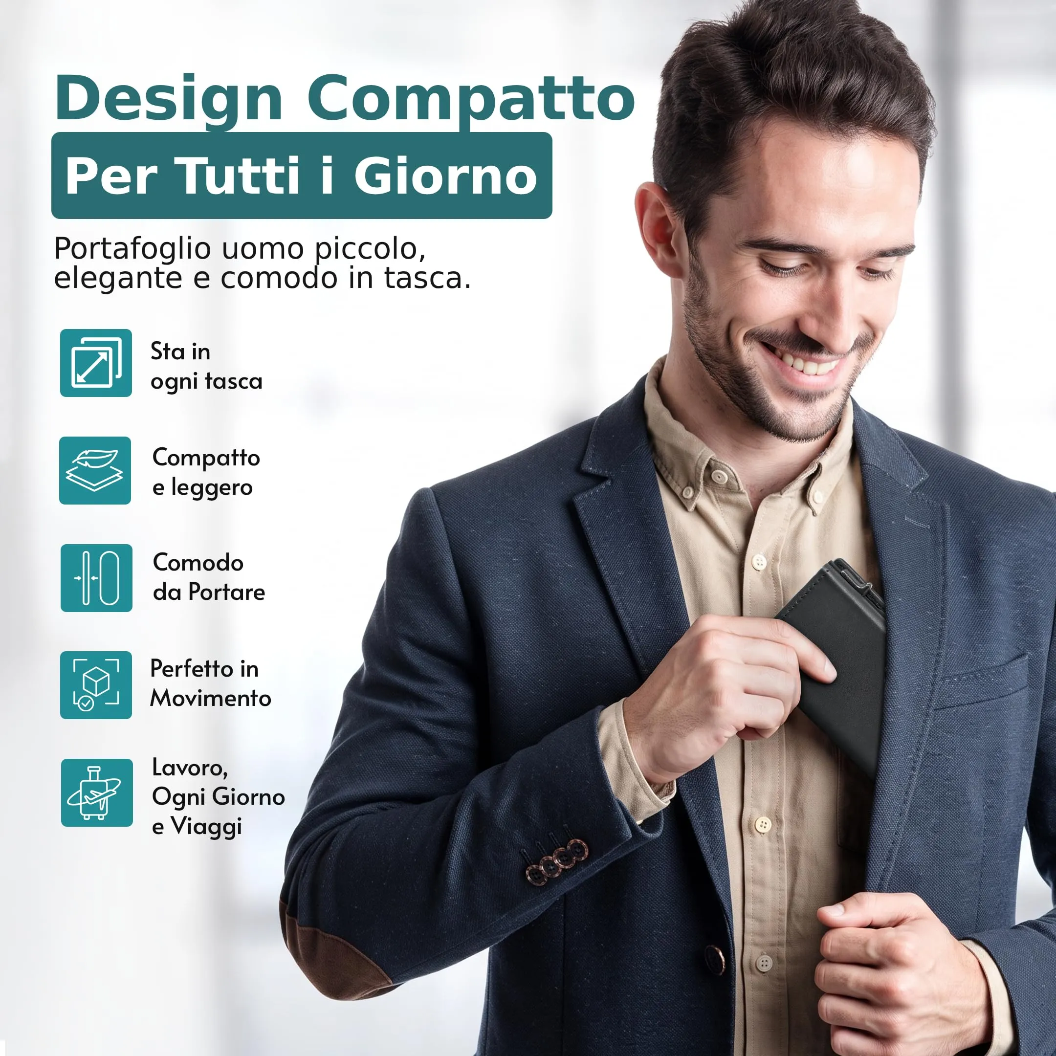 DYKANBO Portafoglio Uomo Slim con Portamonete e Portacarte Pop-Up RFID - immagine 2