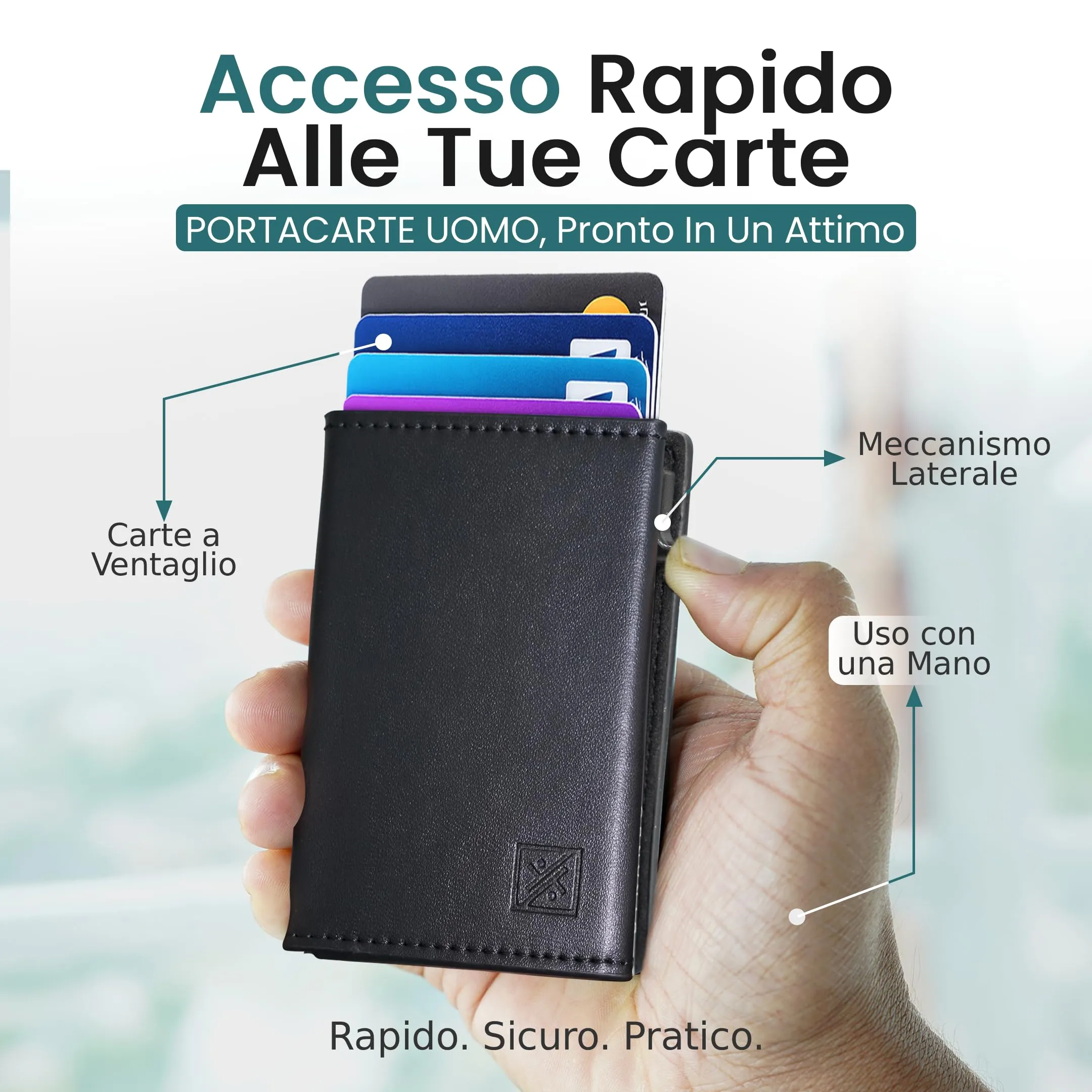 DYKANBO Portafoglio Uomo Slim con Portamonete e Portacarte Pop-Up RFID - immagine 3