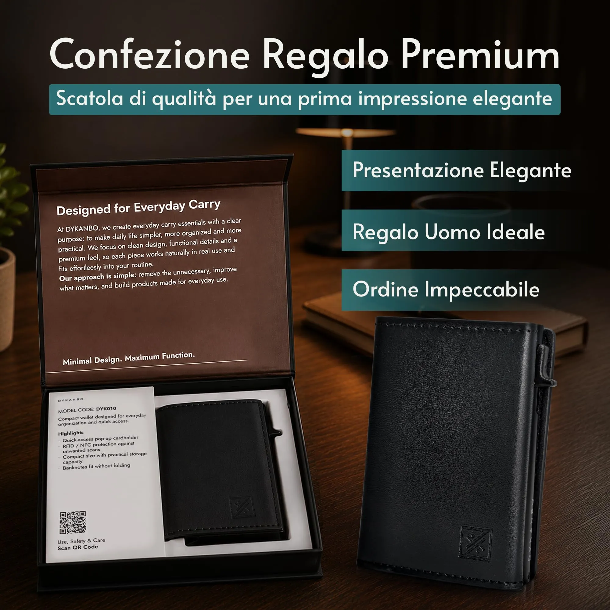 DYKANBO Portafoglio Uomo Slim con Portamonete e Portacarte Pop-Up RFID - immagine 7