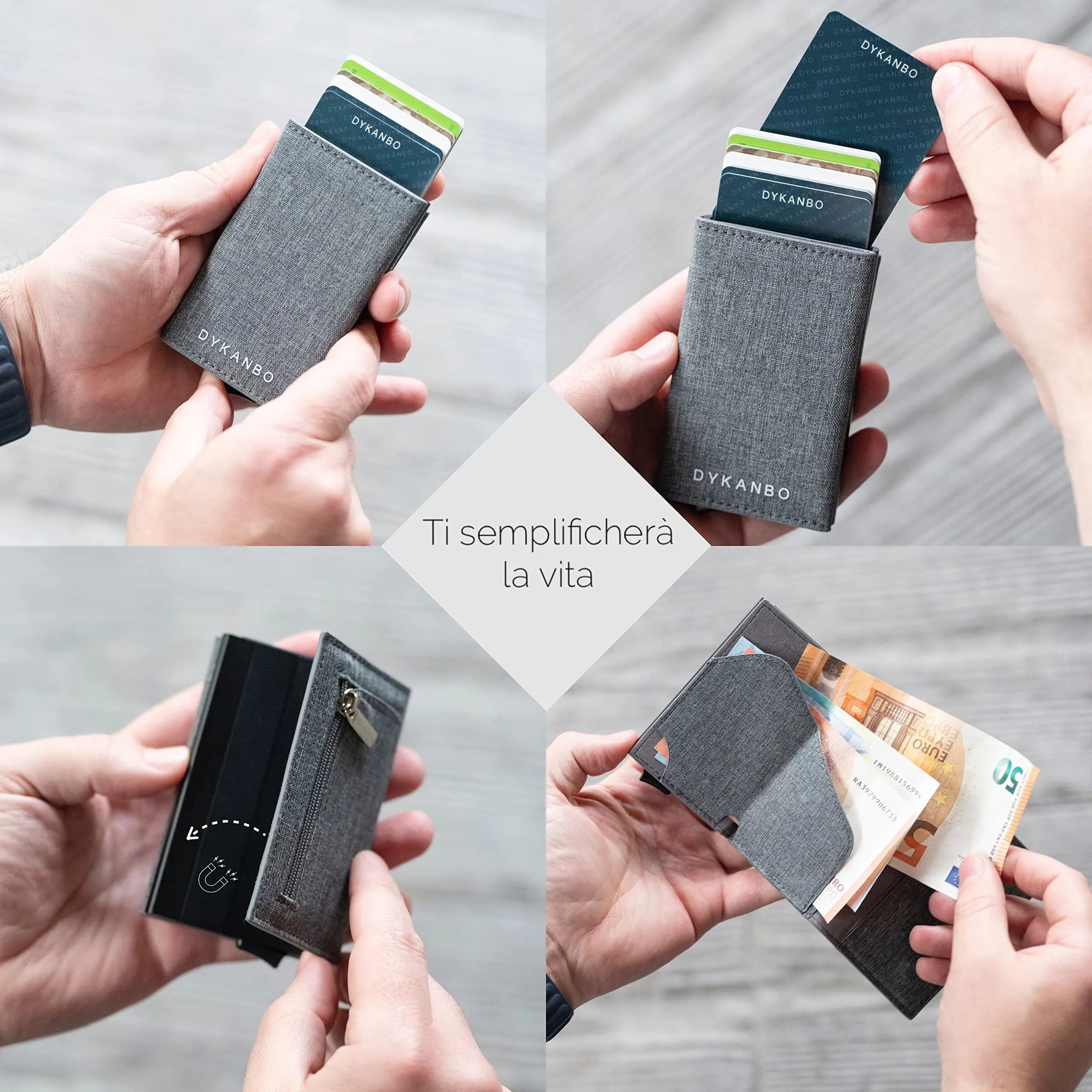 DYKANBO Portafoglio Uomo Slim con Sistema Pop-Up e Protezione RFID, Portacarte con Portamonete e Chiusura Magnetica - immagine 6