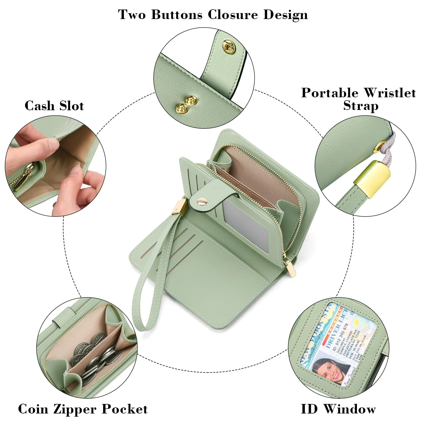 GAEKEAO Portafoglio Donna Piccolo con Bloccaggio RFID, Portamonete con Cerniera e Chiusura a Scatto, Scomparti per Carte Multipli - immagine 3