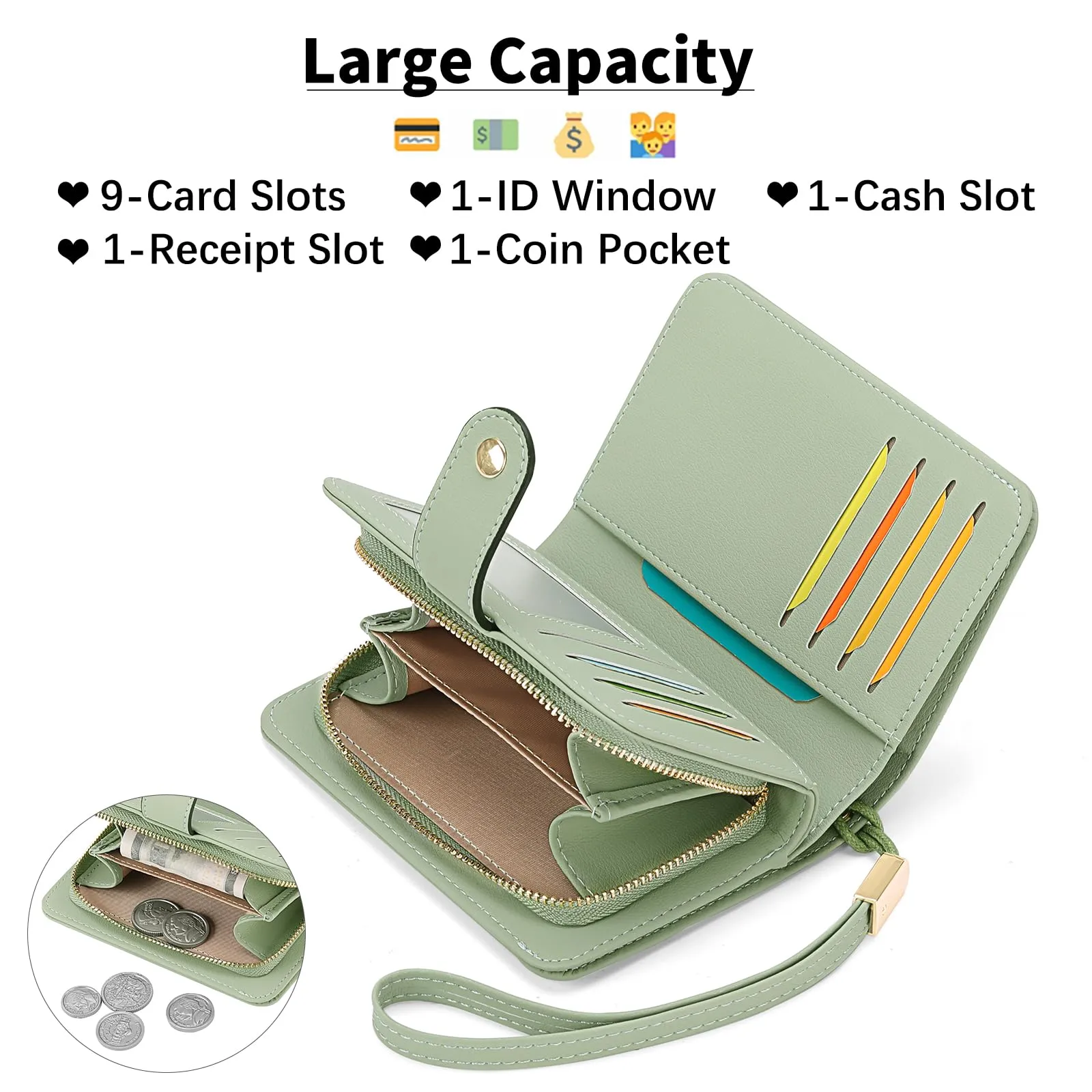 GAEKEAO Portafoglio Donna Piccolo con Bloccaggio RFID, Portamonete con Cerniera e Chiusura a Scatto, Scomparti per Carte Multipli - immagine 6