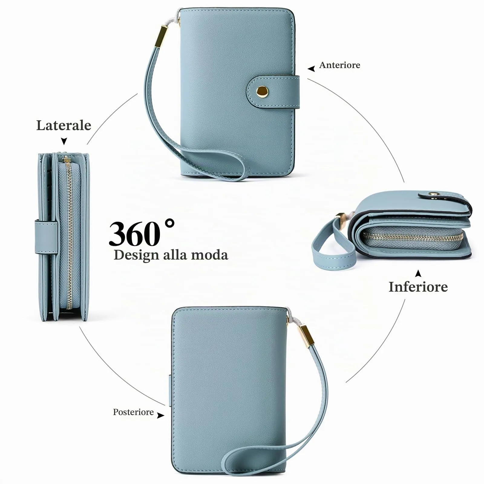 GAEKEAO Portafoglio Donna Piccolo con Bloccaggio RFID, Portamonete con Cerniera e Chiusura a Scatto, Scomparti per Carte Multipli - immagine 5