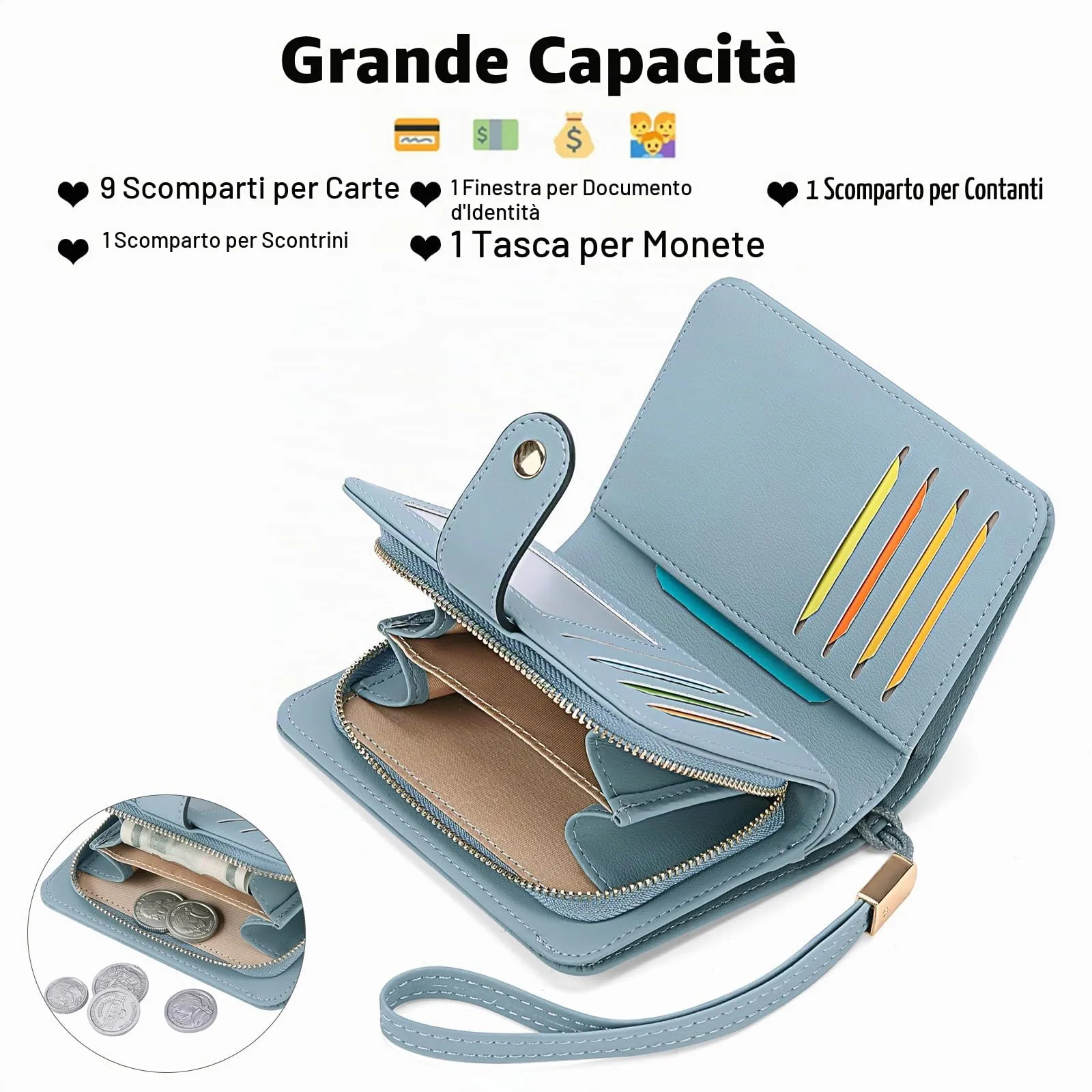 GAEKEAO Portafoglio Donna Piccolo con Bloccaggio RFID, Portamonete con Cerniera e Chiusura a Scatto, Scomparti per Carte Multipli - immagine 6