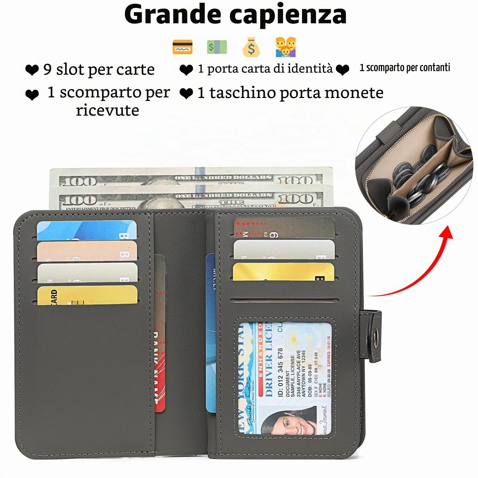 GAEKEAO Portafoglio Donna Piccolo con Bloccaggio RFID, Portamonete con Cerniera e Chiusura a Scatto, Scomparti per Carte Multipli - immagine 2