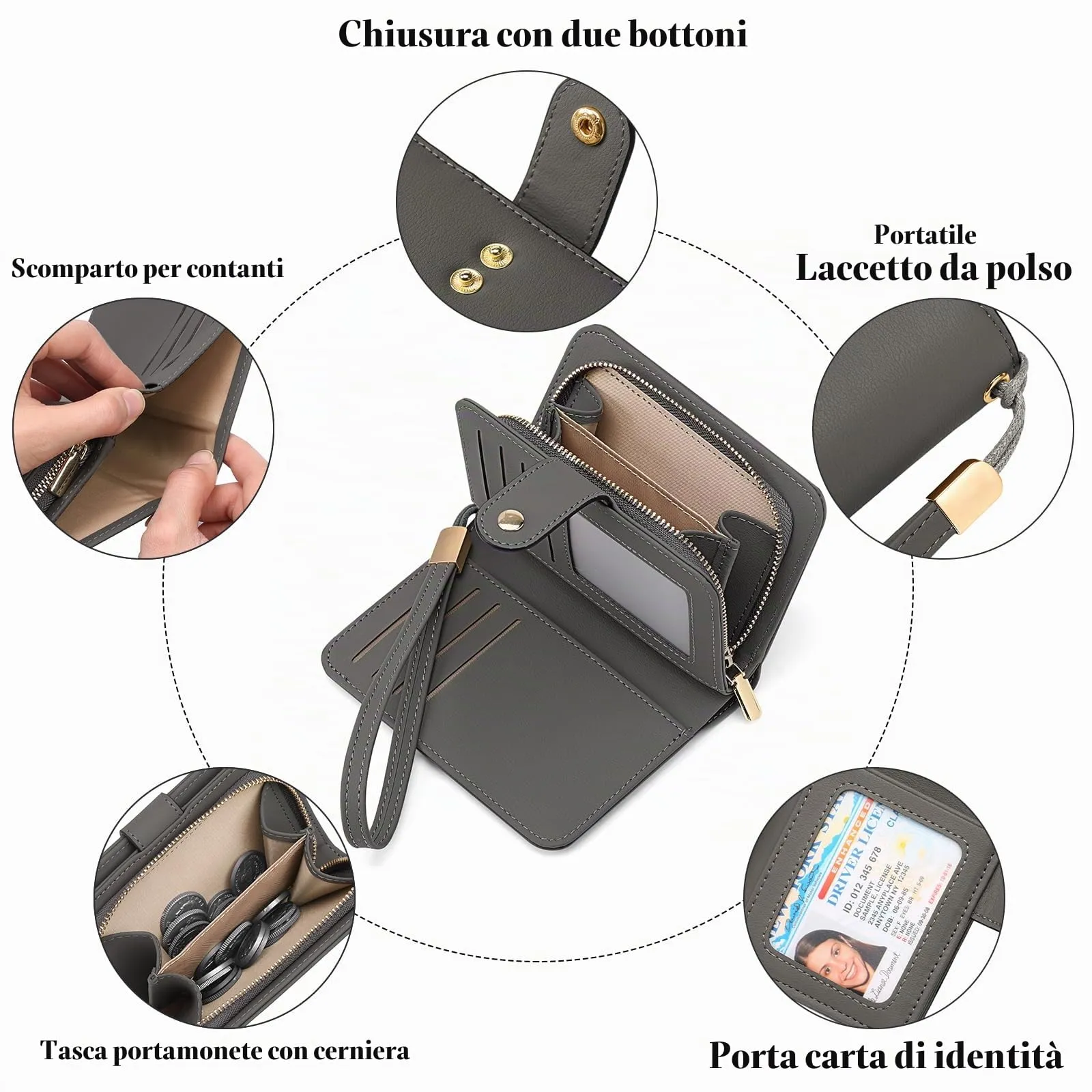 GAEKEAO Portafoglio Donna Piccolo con Bloccaggio RFID, Portamonete con Cerniera e Chiusura a Scatto, Scomparti per Carte Multipli - immagine 3