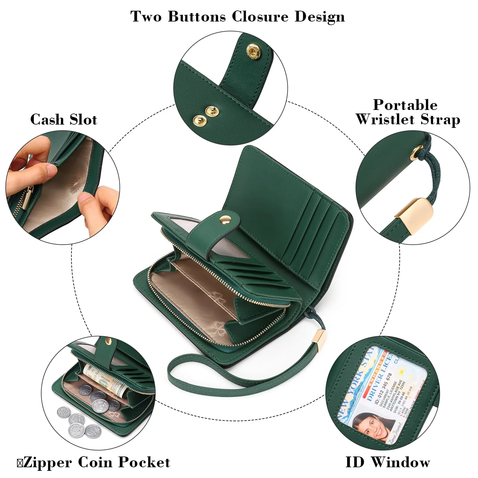 GAEKEAO Portafoglio Donna Piccolo con Bloccaggio RFID, Portamonete con Cerniera, Chiusura a Scatto e Scomparti Multipli per Carte - immagine 3