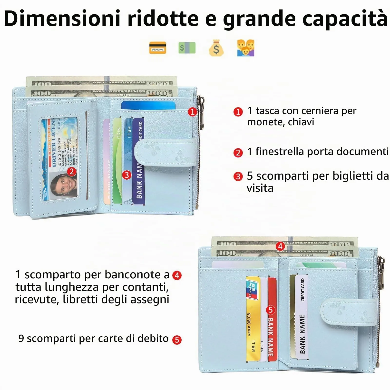 GAEKEAO Portafoglio da Donna in Pelle Vegana con Blocco RFID, Chiusura a Cerniera e Scomparto Carte - immagine 3