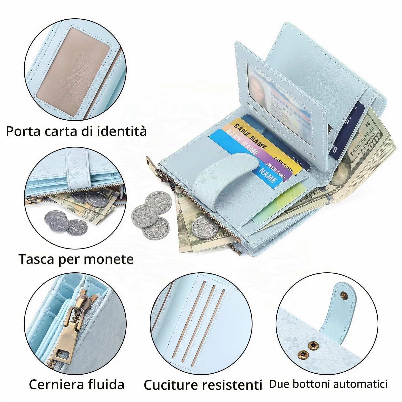GAEKEAO Portafoglio da Donna in Pelle Vegana con Blocco RFID, Chiusura a Cerniera e Scomparto Carte - immagine 6