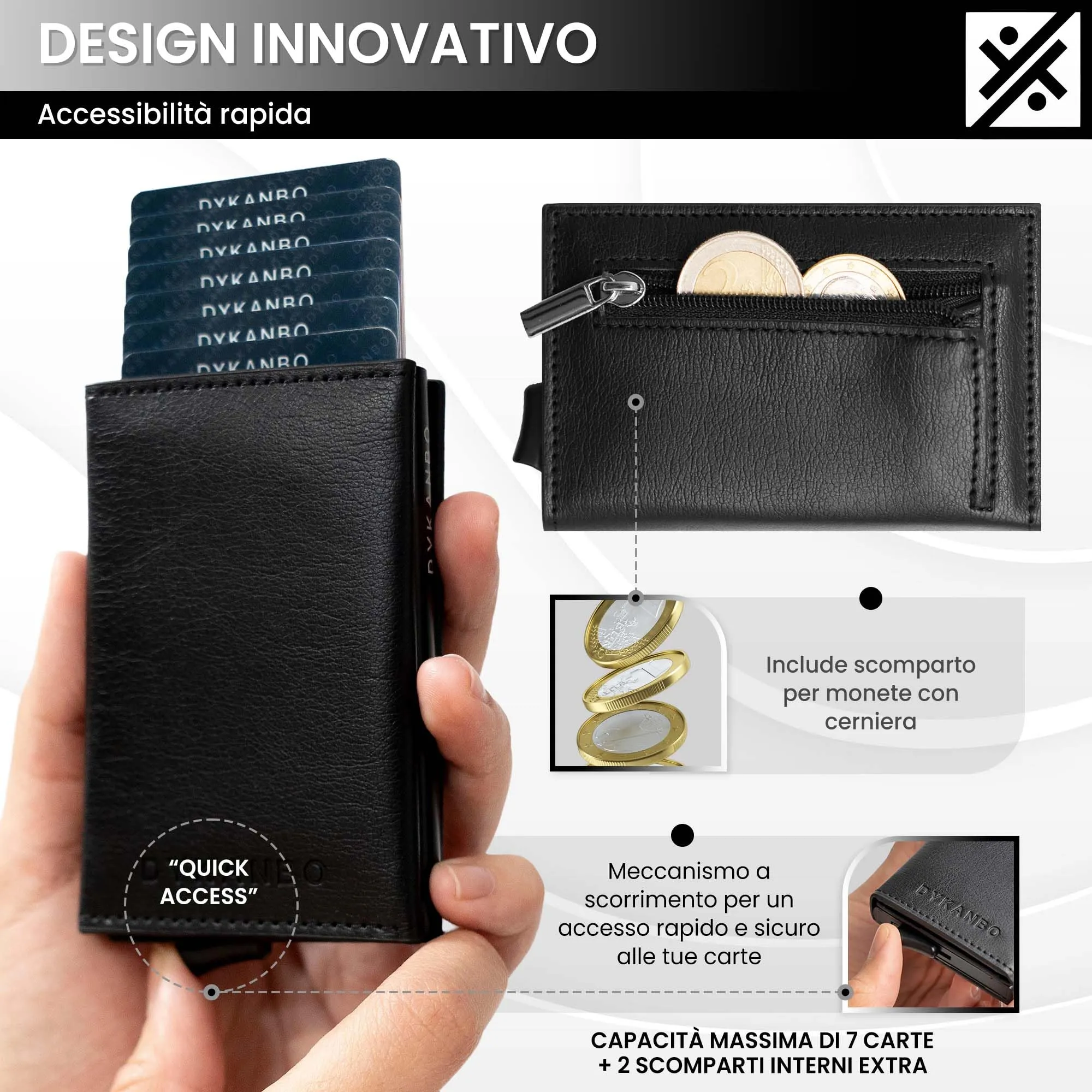 DYKANBO Portafoglio Uomo Slim con Sistema Pop-Up, Protezione RFID e Chiusura Magnetica - immagine 4