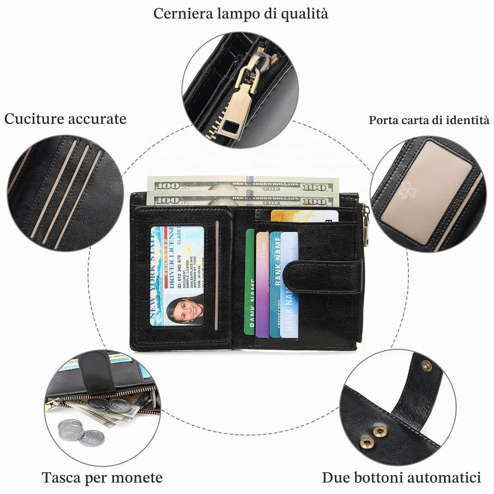 GAEKEAO Portafoglio da donna in pelle vegana con blocco RFID e chiusura a cerniera - immagine 6
