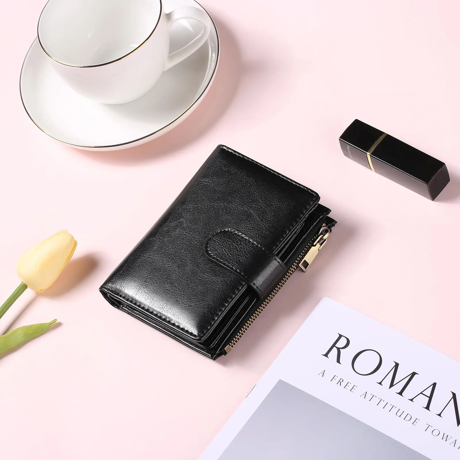 GAEKEAO Portafoglio da donna in pelle vegana con blocco RFID e chiusura a cerniera - immagine 7