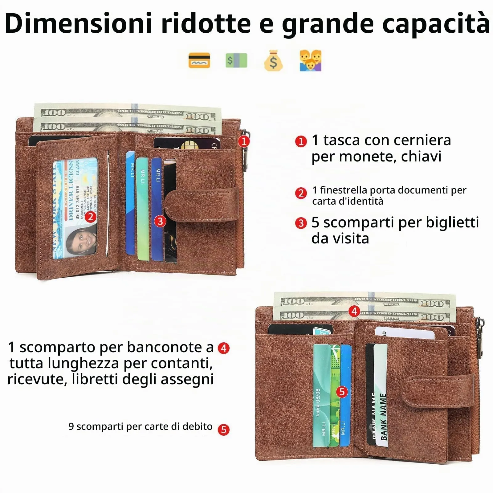 GAEKEAO Portafoglio piccolo da donna in pelle vegana con blocco RFID e chiusura a cerniera - immagine 3