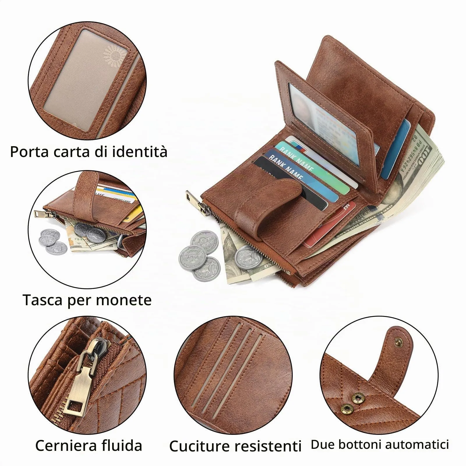 GAEKEAO Portafoglio piccolo da donna in pelle vegana con blocco RFID e chiusura a cerniera - immagine 6