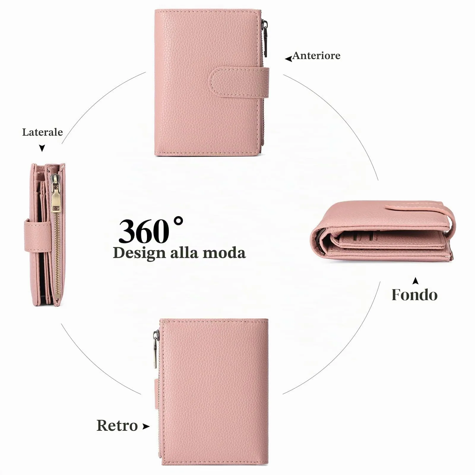 GAEKEAO Portafoglio piccolo da donna in pelle vegana con blocco RFID e chiusura a cerniera - immagine 4