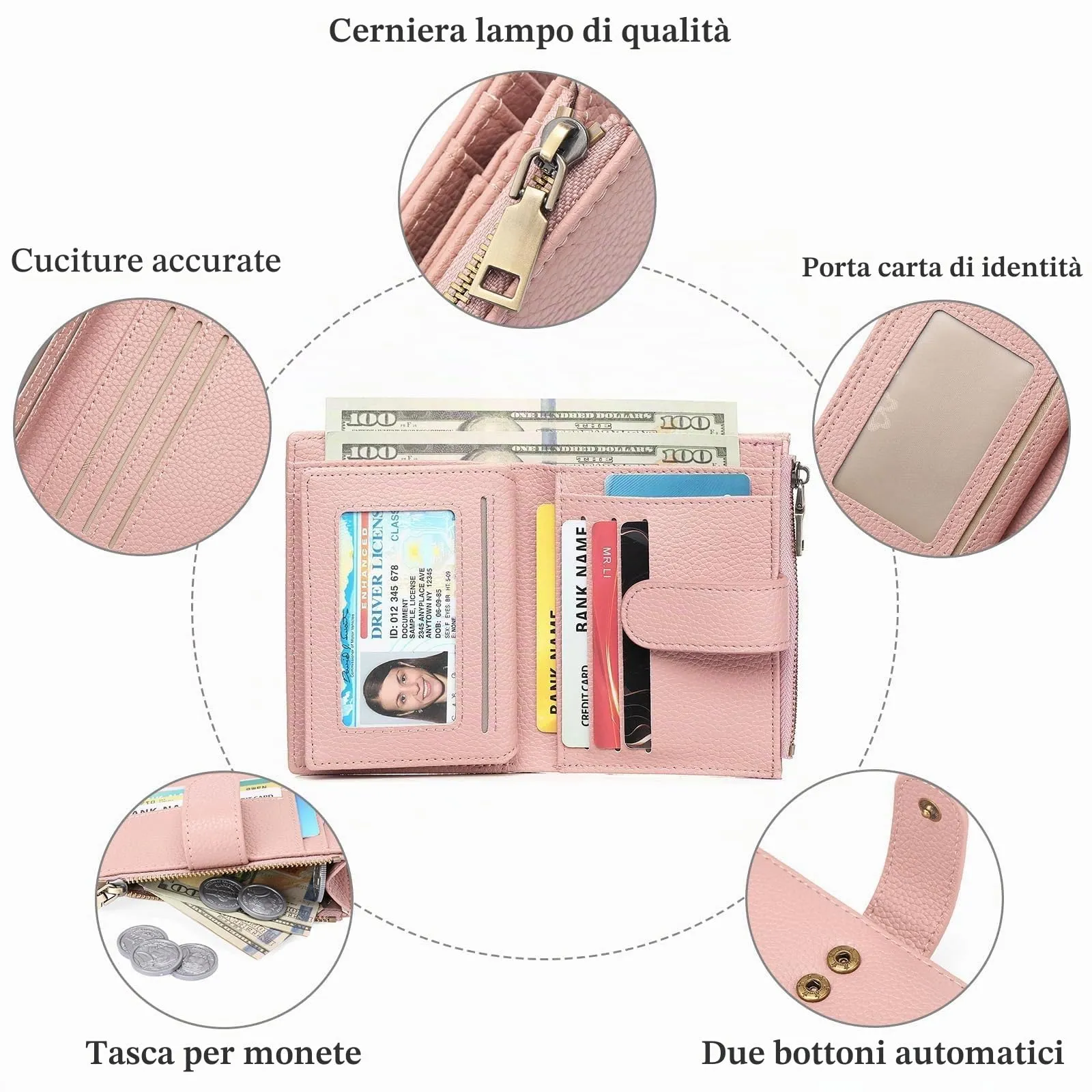 GAEKEAO Portafoglio piccolo da donna in pelle vegana con blocco RFID e chiusura a cerniera - immagine 6