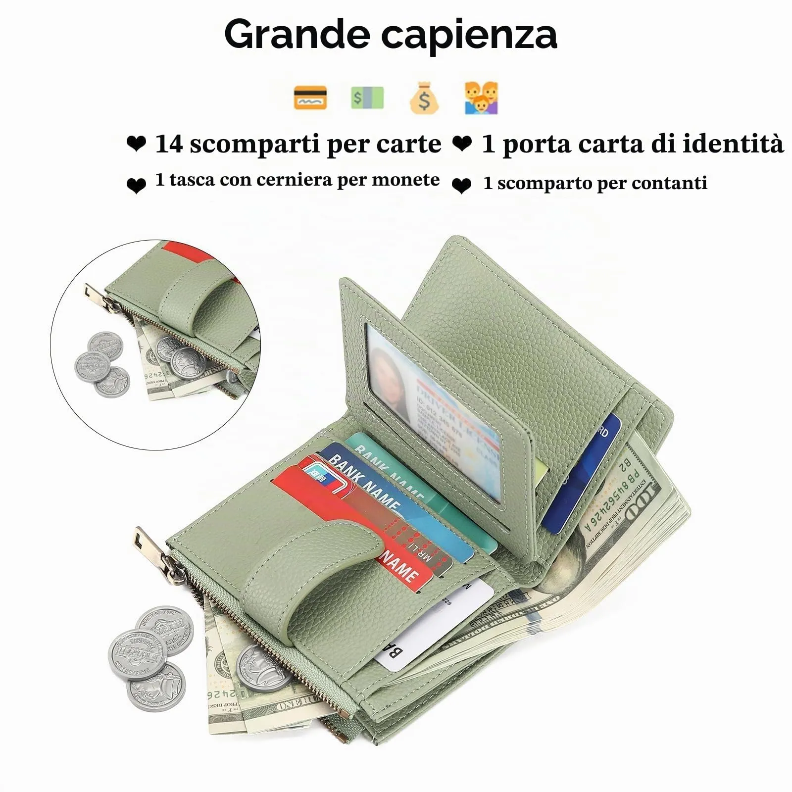 GAEKEAO Portafoglio Piccolo da Donna in Pelle Vegana con Blocco RFID e Chiusura a Cerniera - immagine 2