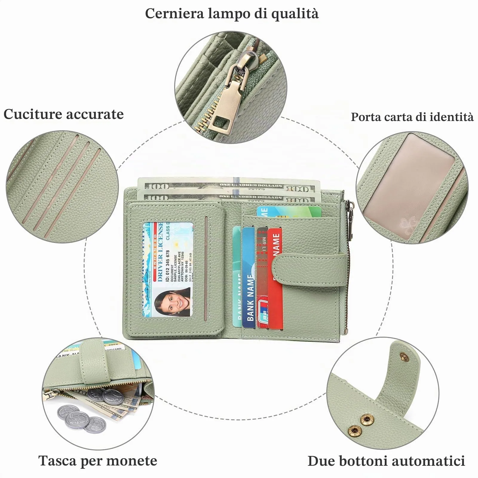 GAEKEAO Portafoglio Piccolo da Donna in Pelle Vegana con Blocco RFID e Chiusura a Cerniera - immagine 6