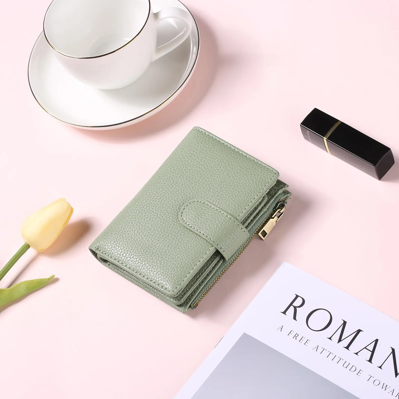 GAEKEAO Portafoglio Piccolo da Donna in Pelle Vegana con Blocco RFID e Chiusura a Cerniera - immagine 7