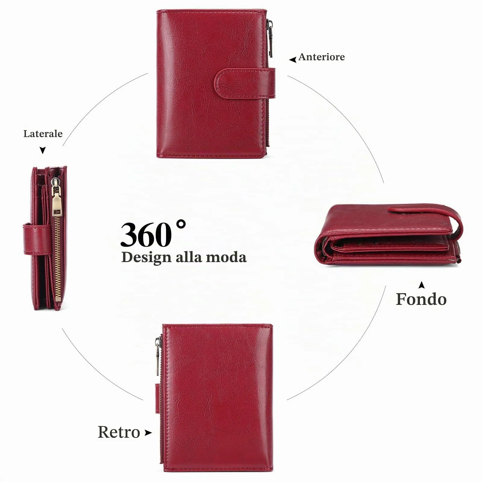 GAEKEAO Portafoglio piccolo da donna in pelle vegana con blocco RFID e chiusura a cerniera, Small - immagine 5