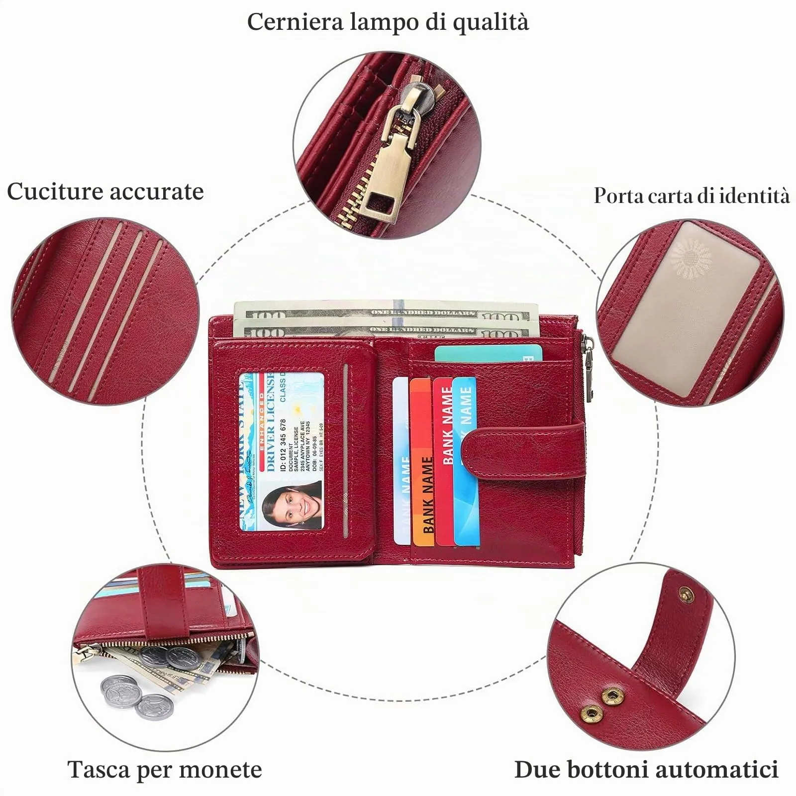 GAEKEAO Portafoglio piccolo da donna in pelle vegana con blocco RFID e chiusura a cerniera, Small - immagine 6